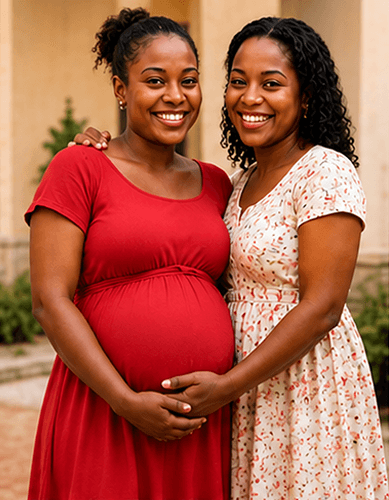Mother and support — two women smiling together