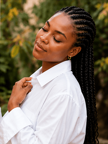 Young woman in white shirt, confident portrait